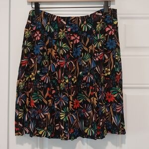 Boden Black Pleated Floral Skirt